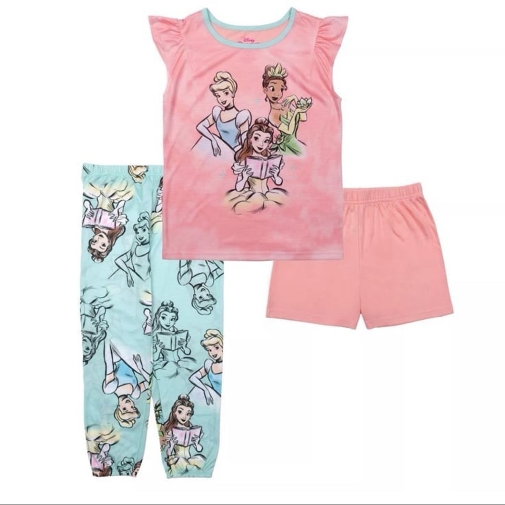 Disney's Princess Cinderella, Tiana & Belle Girls Water Color Princesses Pajamas
